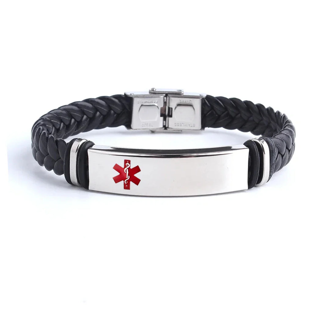 Custom logo Name Engrave Leather Bracelet Black Color customize Stainless Steel Bracelets For Women Men ID Bracelet Vera Lux