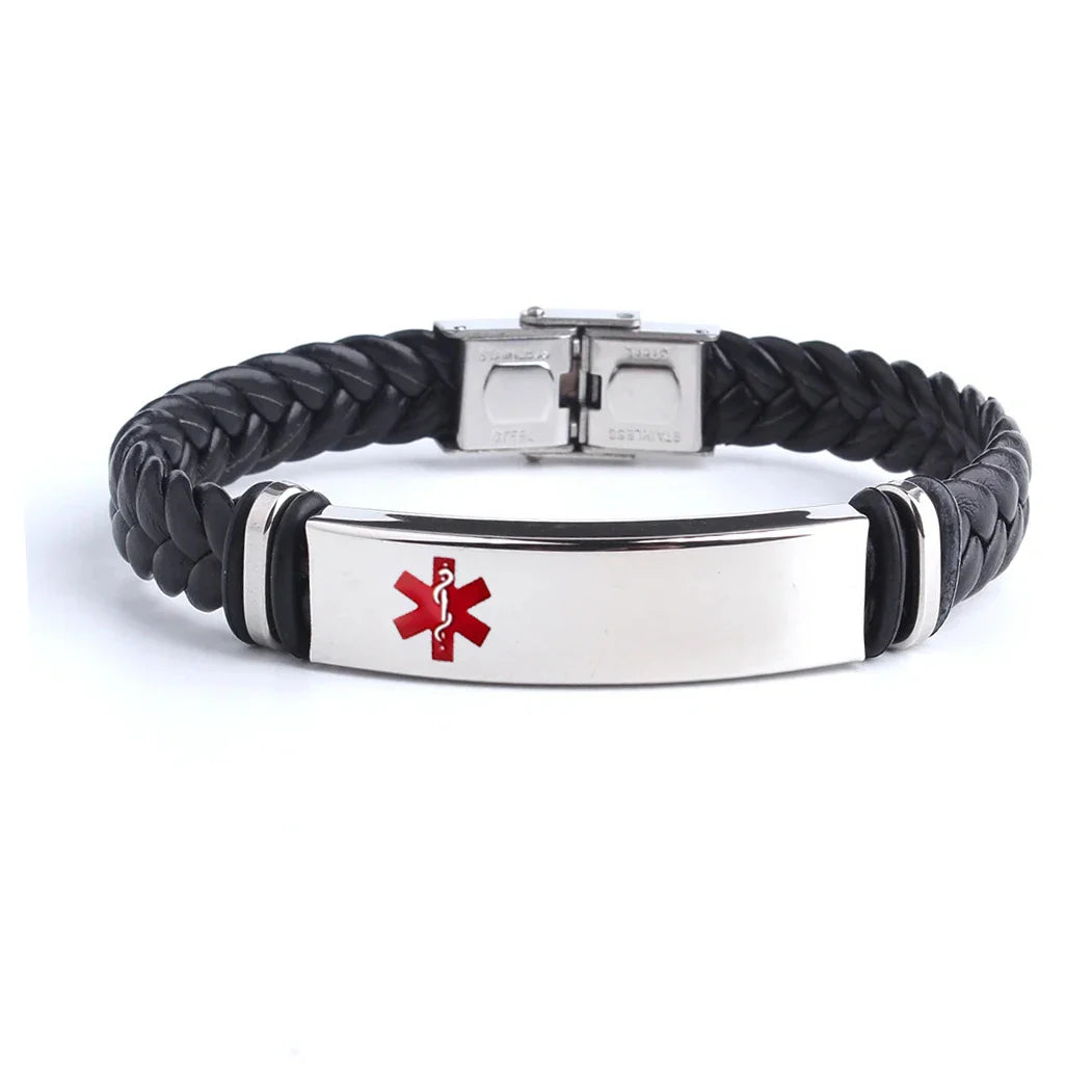Custom logo Name Engrave Leather Bracelet Black Color customize Stainless Steel Bracelets For Women Men ID Bracelet Vera Lux