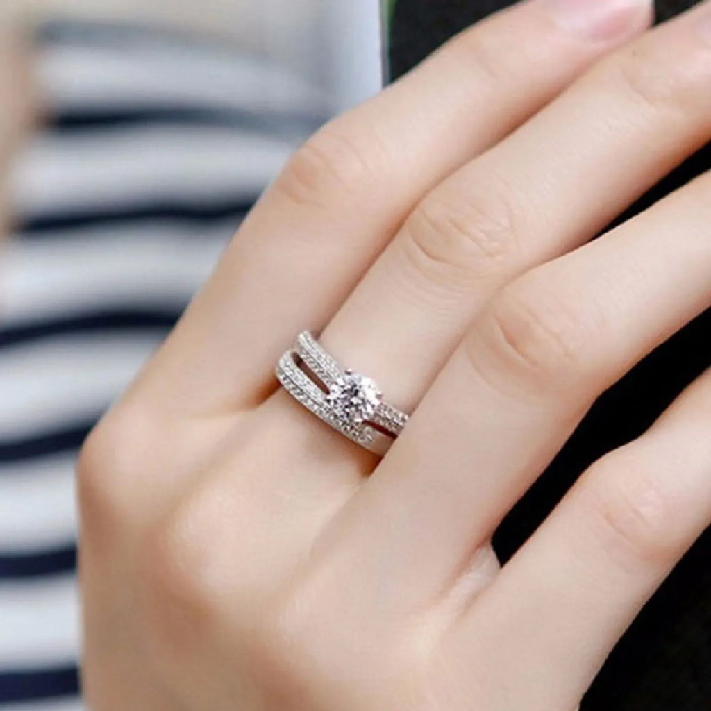 1 pair Vintage Halo 925 Sterling Silver Wedding Ring Set For Women Lady Anniversary Gift Jewelry Bulk Sell Vera Lux