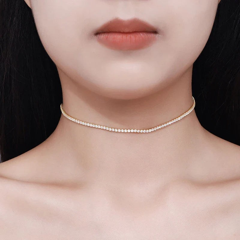 NeeTim 2mm D Color All Moissanite Tennis Necklace for Women Adjustable Choker Chain 925 Sterling Silver with Gold Plated Jewelry Vera Lux