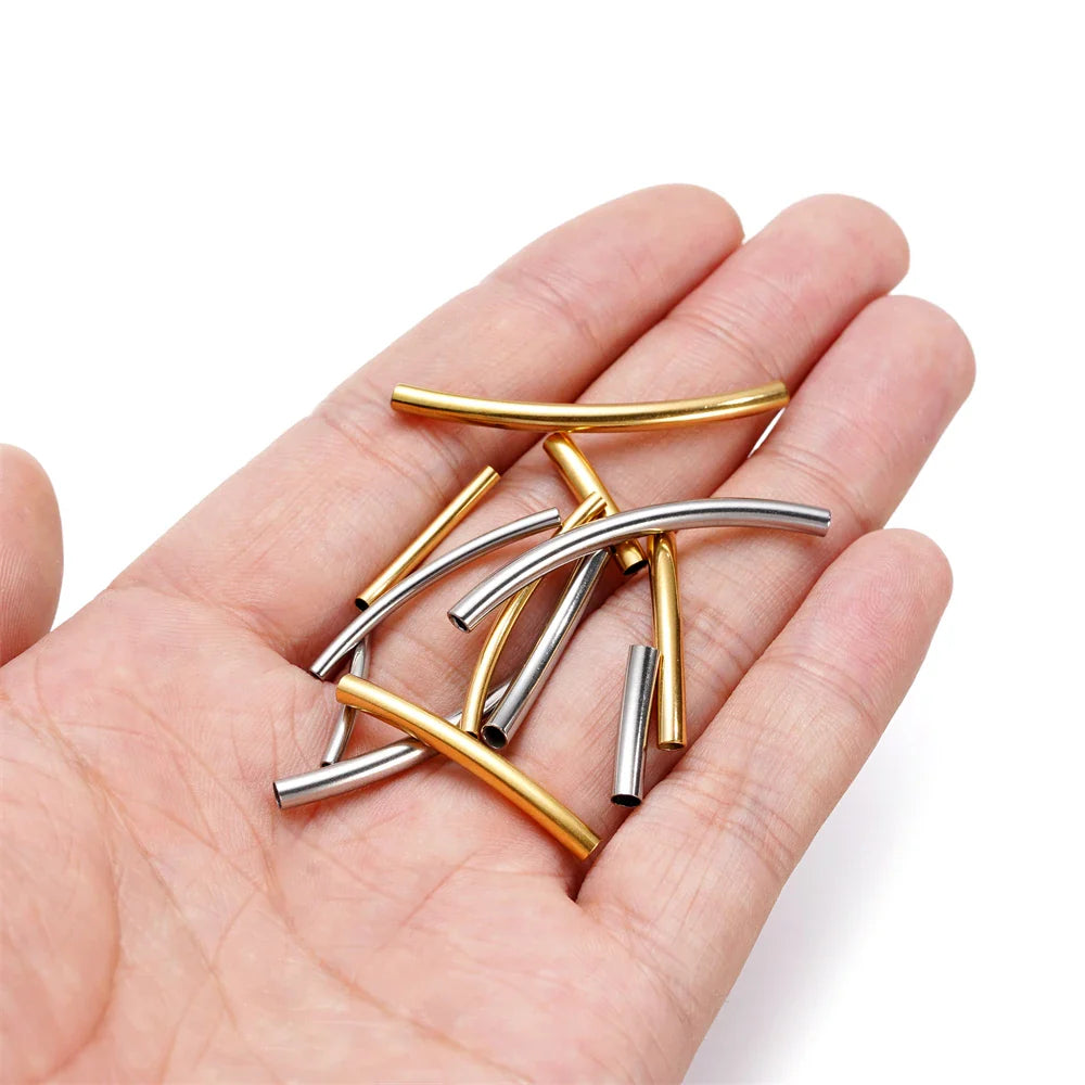 10Pcs/Pack Stainless Steel Curved Tube Spacer Beads Connectors For Handmade DIY Jewelry Making Bracelet Necklace Accessories Vera Lux