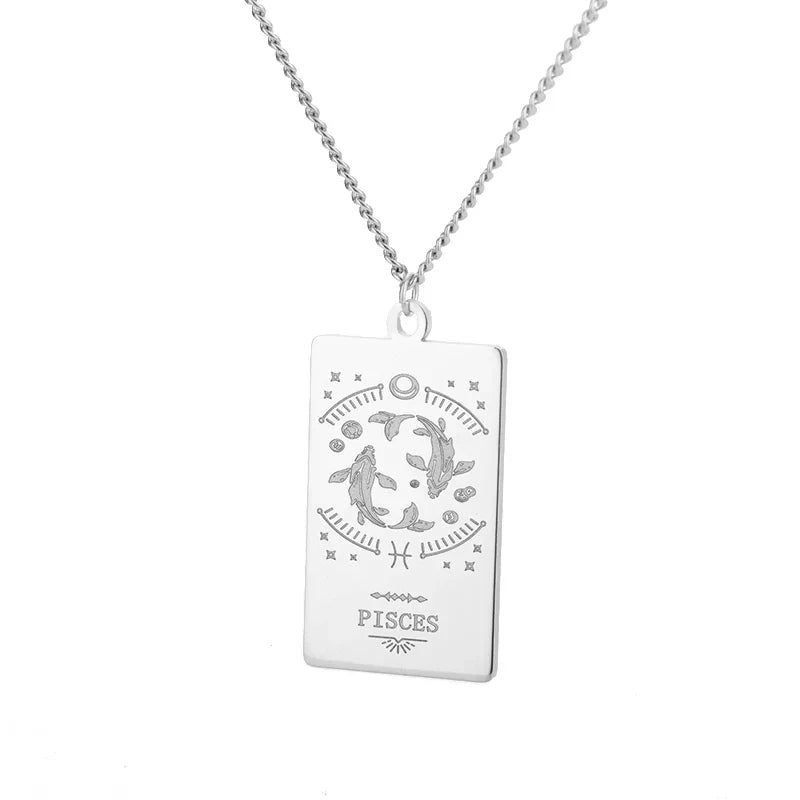 Stainless Steel Zodiac Sign Necklace For Women Vintage Constellation Libra Pendant Chain Collar Aesthetic 2024 New Trend Jewelry Vera Lux