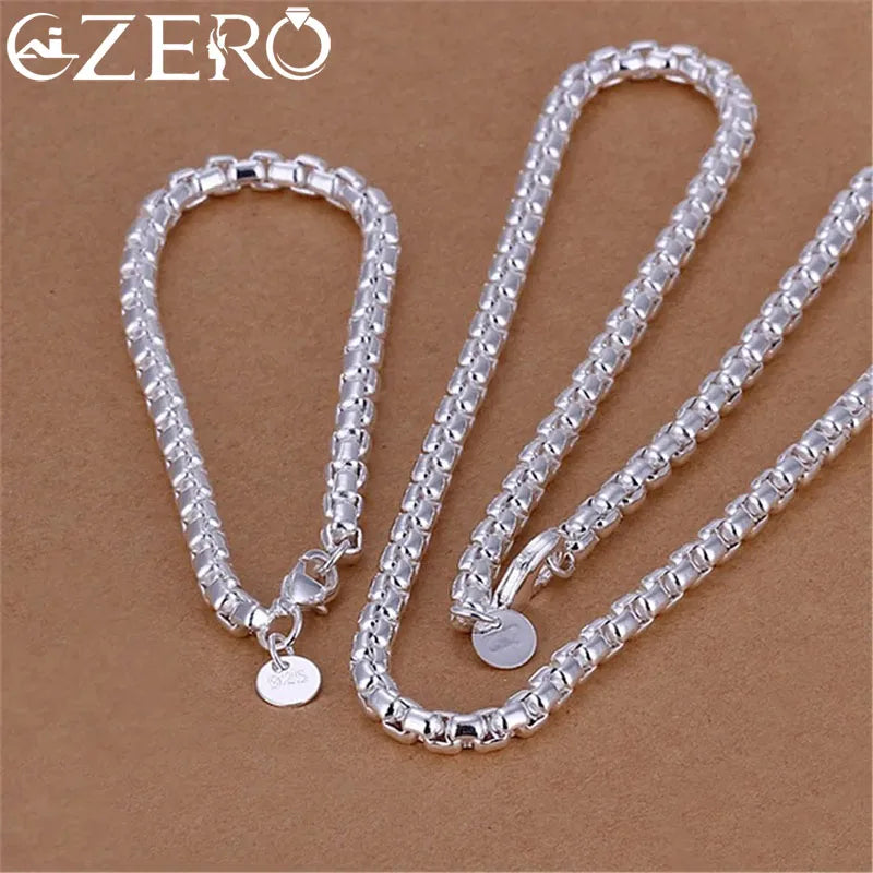 Wholesale 45-60cm 925 Sterling Silver 4mm Round Box Chain Necklace Bracelet set For Women Men Boy Wedding Engagement Charm Vera Lux