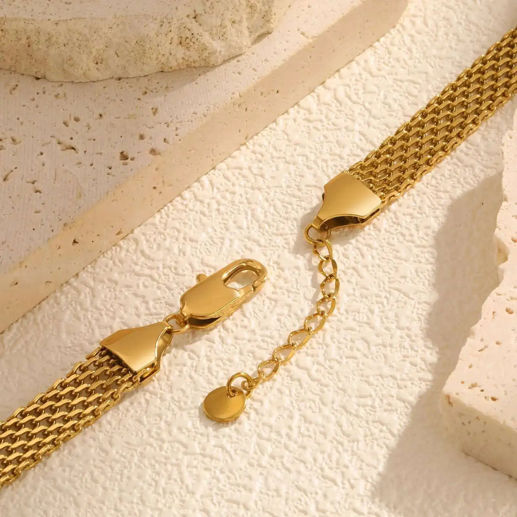 Mesh Link Chain Stainless Steel Bracelet for Women, 3mm/4mm/6mm Gold Plated Italian Chain Wristband Gift Jewelry, Non Tarnis Vera Lux