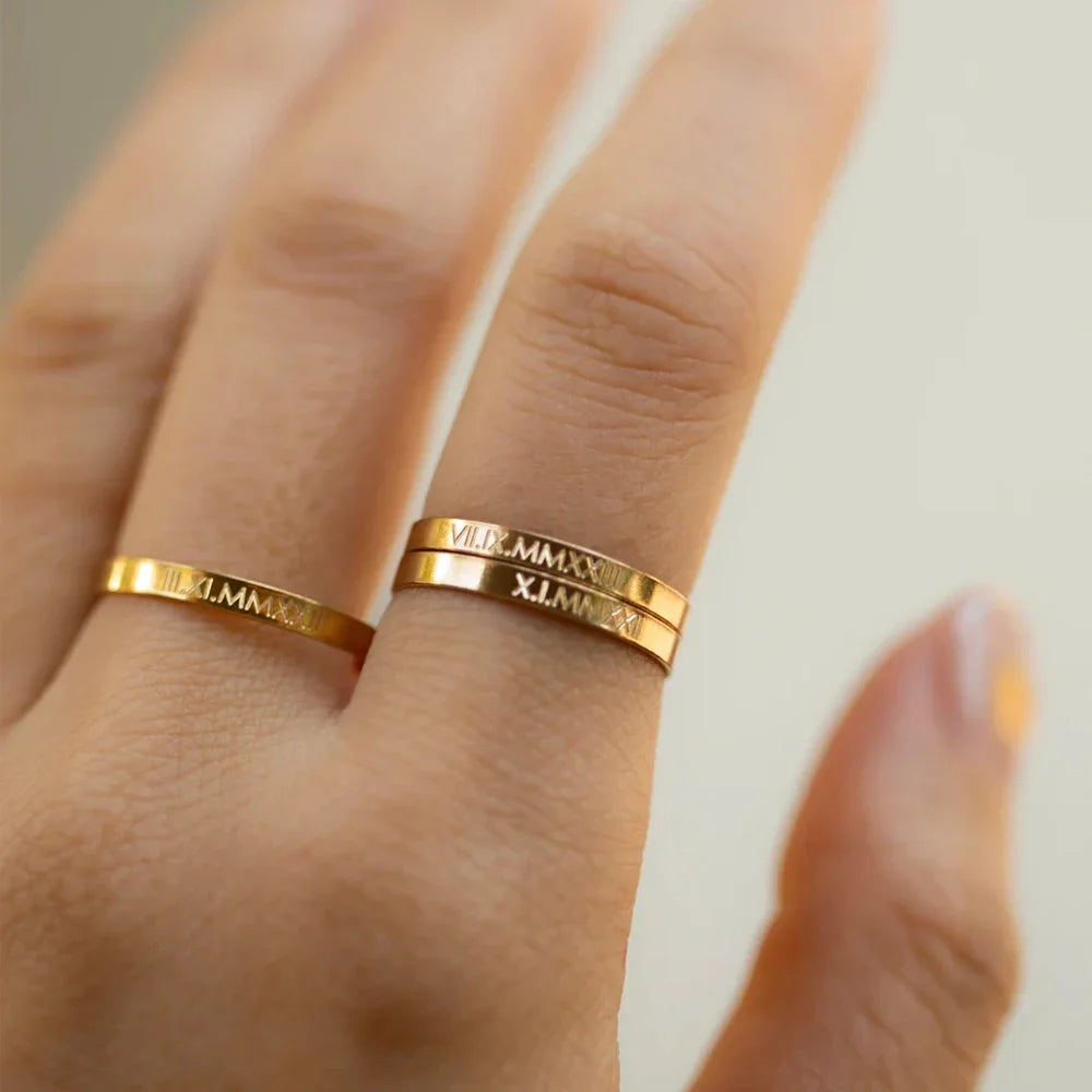 COOLTIME Personalized Custom Ring For Women Men Stainless Steel Gold Color Engrave Name Rings For Lover Jewelry Family Gifts Vera Lux