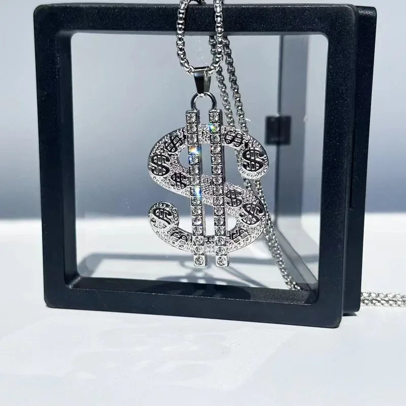1pcs Creative Dollar Necklace Pendant Exaggeration Diamond S$ Pendant Necklace Male Hip Hop Personality Pendant Sweater Chain Vera Lux