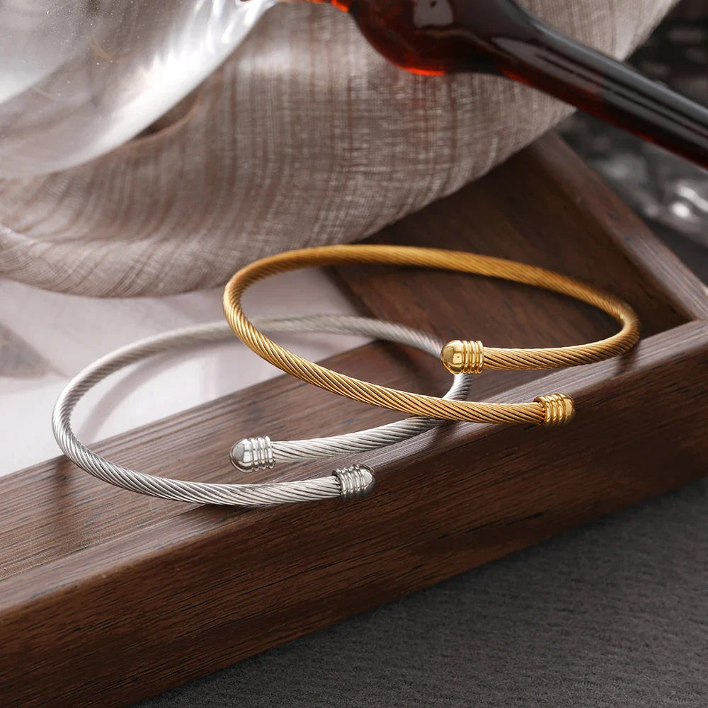 woiwoi Stainless Steel Bracelets Vintage Fashion Simplicity Temperament Decals Wires Metal Bracelet For Women Jewelry Gifts Vera Lux