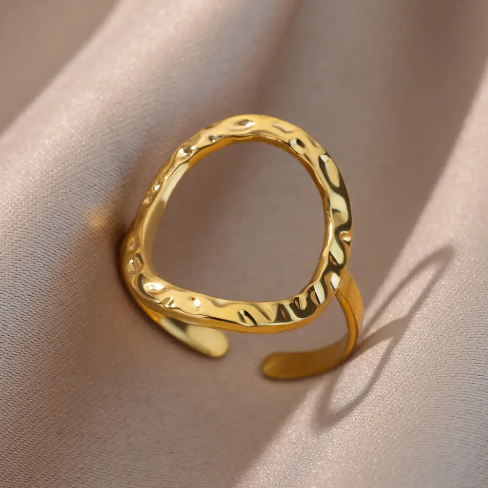 Irregular Hollow Opening Rings For Women Stainless Steel Gold Color Geometric Ring Party Christmas Jewelry Gift Free Shipping Vera Lux
