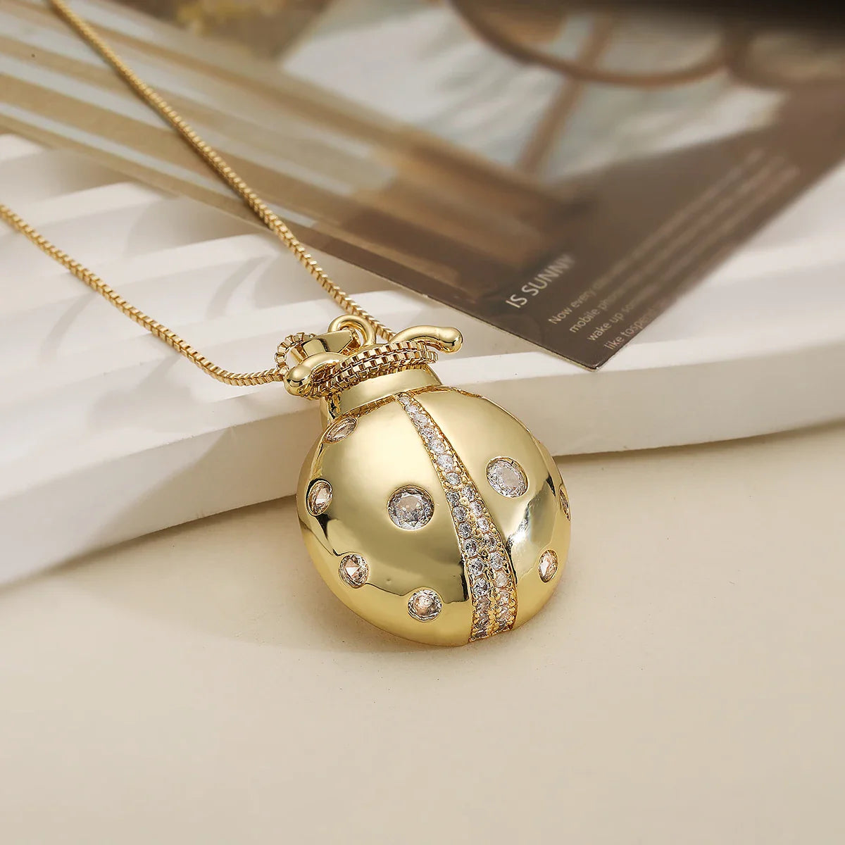 NEWBUY 2025 New Arrival Gold Color Delicate Ladybug Pendant Necklaces For Women AAA Cubic Zirconia Copper Jewelry Gift Vera Lux