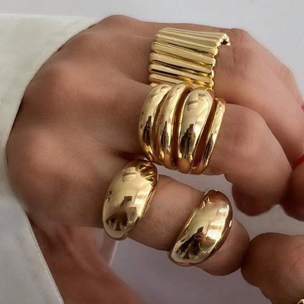 8pcs Set Minimalist Exaggerated Ripple Asymmetrical Rings For Women Gold Color Irregular Ring Set Party Daily Wear Jewelry Gifts Vera Lux