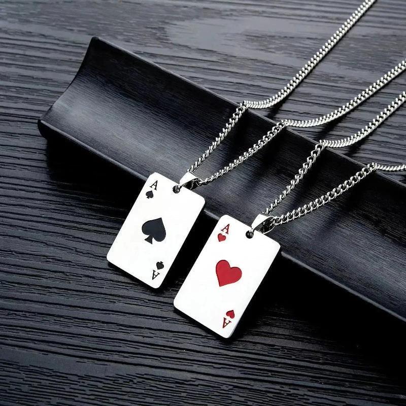 1Pcs Creative Poker Card Necklace Pendant Spades Heart Ace Trendy Hip Hop West Coast Necklace Pendant Daily Accessories Vera Lux