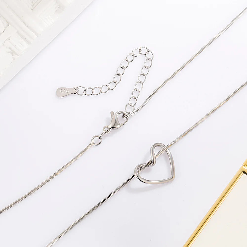 925 Sterling Silver Line Heart Snake Chain Necklaces For Women Ladies Vintage Luxury Jewelry Wholesale Jewellery Argent 925 Vera Lux