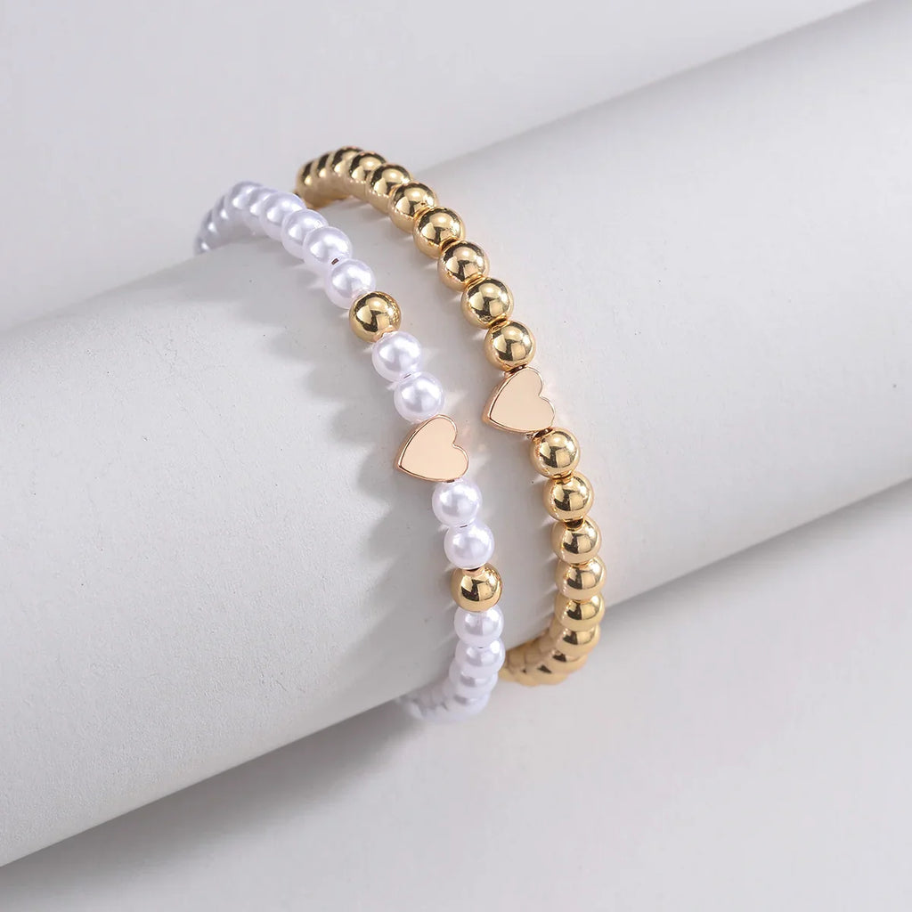 2 PSC Love Imitation Pearl Beaded Adjustable Rope Chain Valentine's Day Jewelry Gift Couple Bracelet Vera Lux