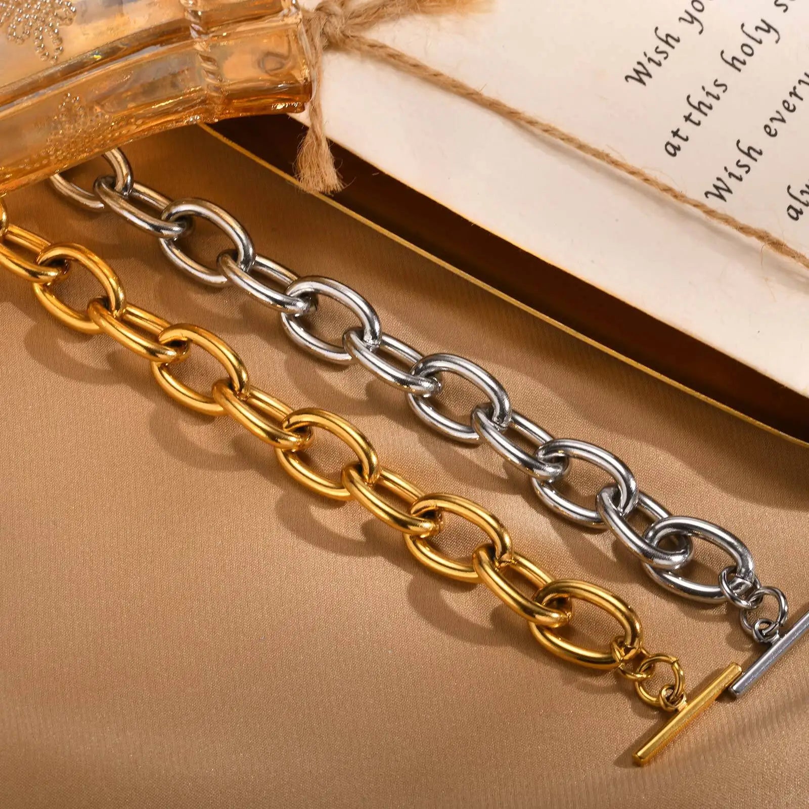 Chunky Bold Toggle Bracelets for Women, Stainless Steel OT Buckle Link Chain Bracelet Gold Plated Tarnish Free Vera Lux