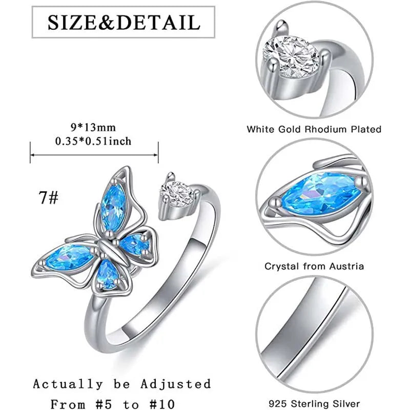 SMJEL Fidget Spinner Ring Anxiety for Women Multiple Crystal Flower Eye Butterfly Animal Ring Rotate Anti Stress Wedding Jewerly Vera Lux
