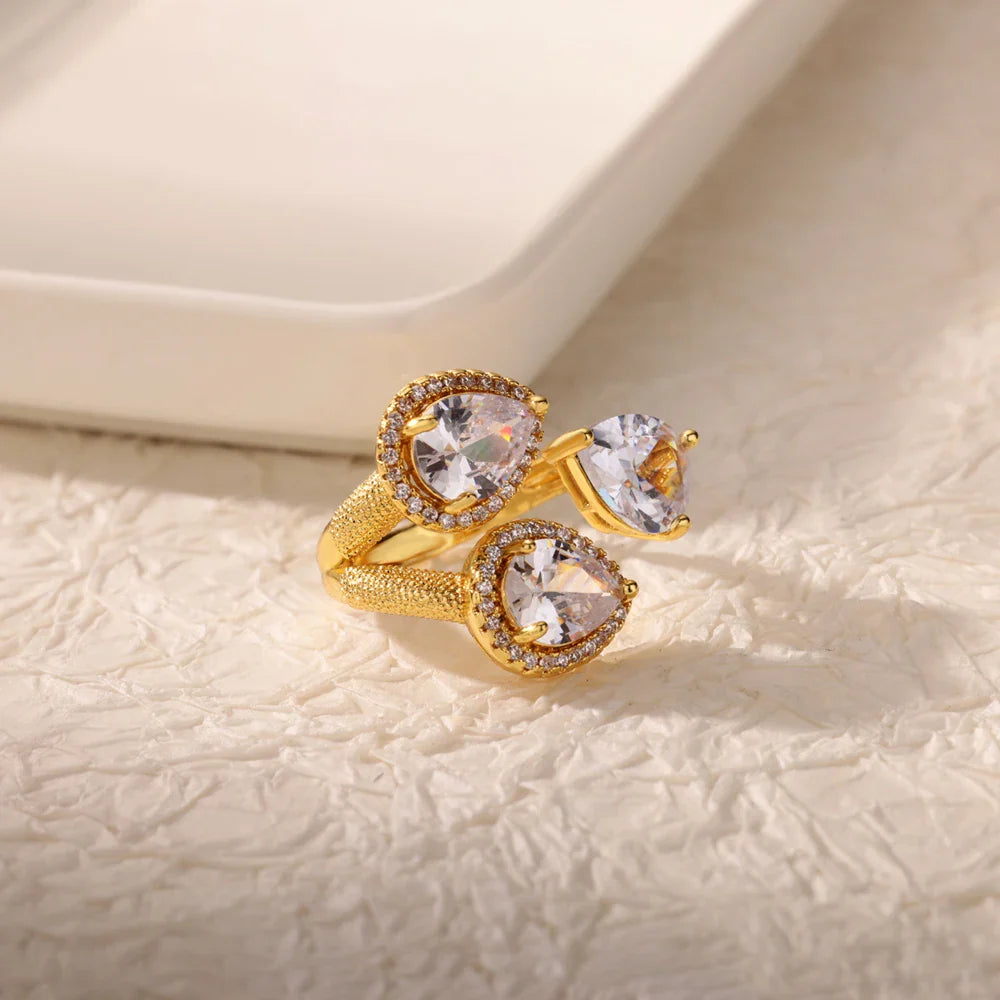 Luxury Colorful Zircon Rings For Women Fashion Gold Color Stainless Steel Open Finger Ring Wedding Party Aesthetic Jewelry Gift Vera Lux