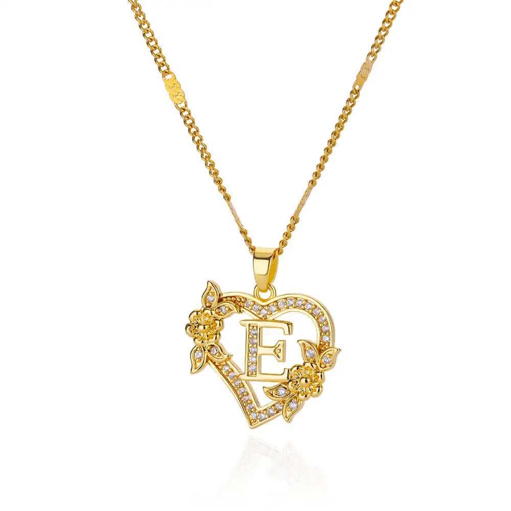 Zircon Flower Initials Necklaces For Women Stainless Steel Heart Gold Color Letter Chain Collar 2025 New Trend Wedding Jewelry Vera Lux