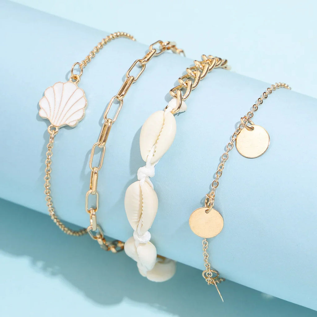 New Summer Shell Anklet Set For Women Sequin Beach Ankle Bracelet Gold Color Leg Chain On Foot Female Bohemian Jewelry Vera Lux