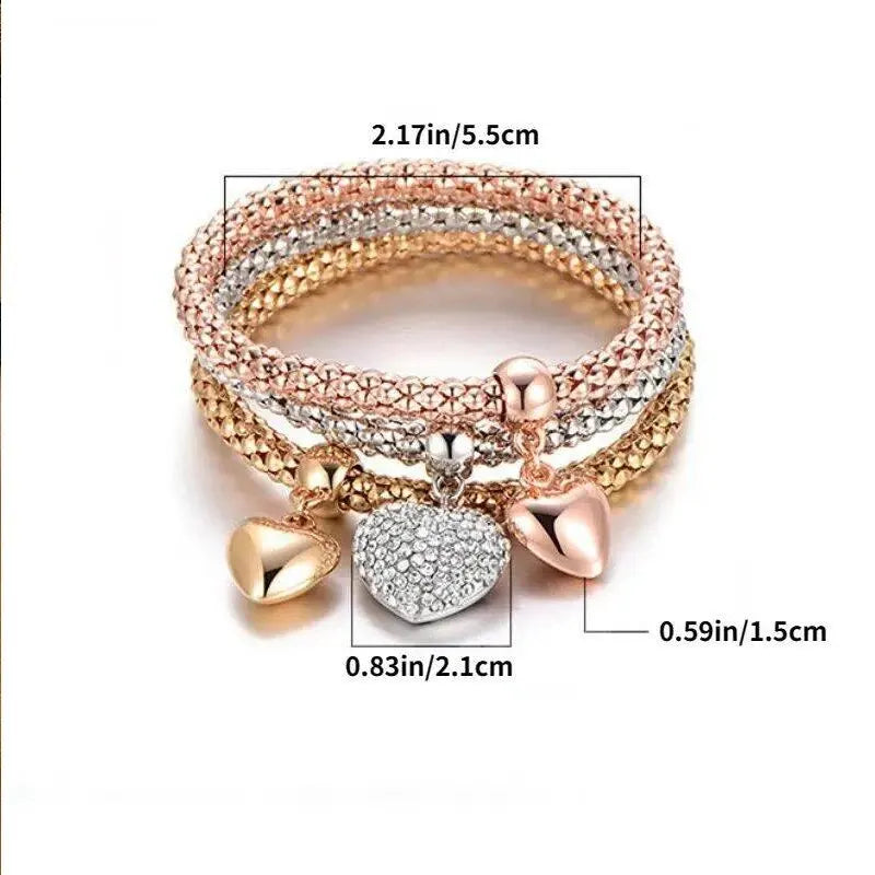 3 PCS Set Heart Lock Key Music Sign Charm Bracelet Owl Rose Gold Plating Silver Color Chain Owm Charm Bangle Jewelry Set Vera Lux