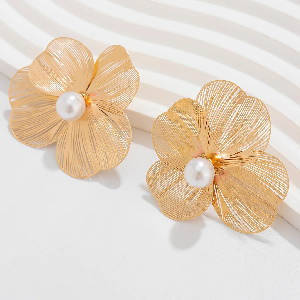 Ingemark Punk Vintage Metal Petal Flower Stud Earrings Women Girls Trend 2024 Goth Geometric Piercing Earring Jewelry Steampunk Vera Lux