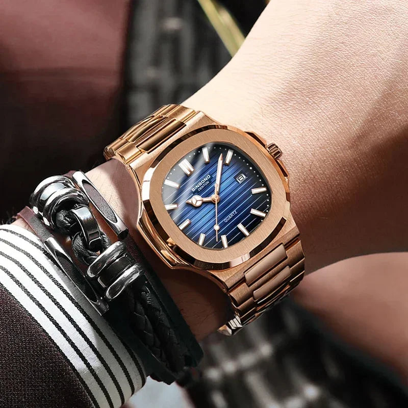 New Casual Business Fashion Quartz Wristwatches Rose Gold Clock Men Luxury Watch Automatic Watches Mens Black Relogio Masculino Vera Lux