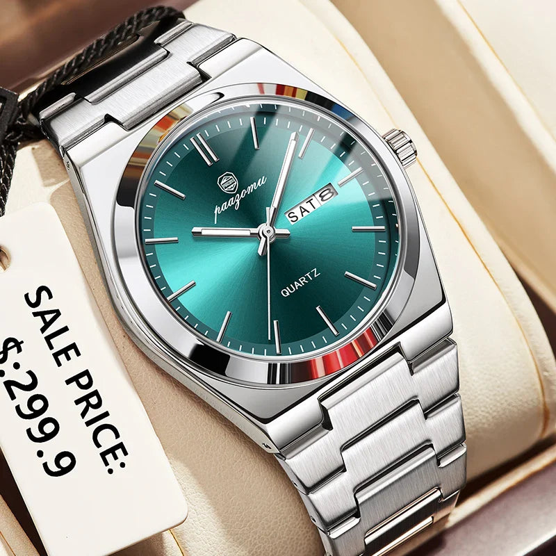 PAAZOMU Fashion Men's Quartz Watch Stainless Steel Waterproof Luminous Man Watch Chronograph Date Multifunction Watches For Men Vera Lux