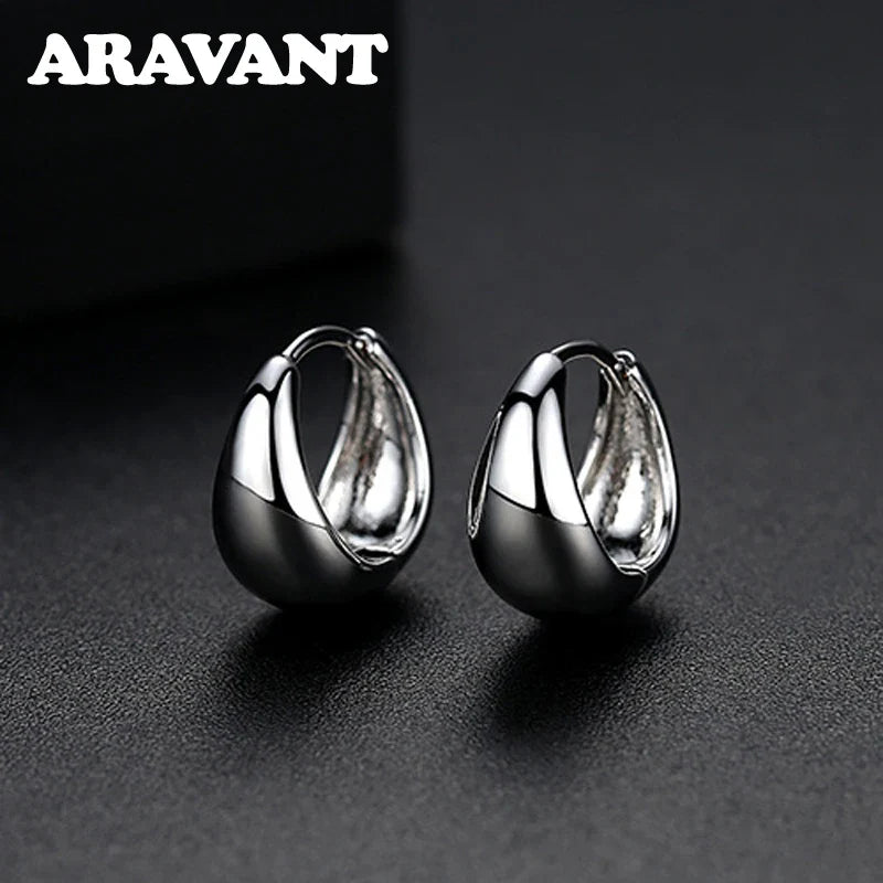 925 Silver 14mm 18K Gold Egg Hoop Earring For Women Fashion Jewelry Vera Lux