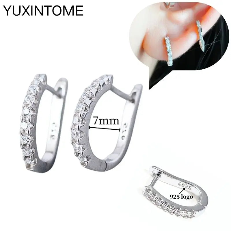 925 Sterling Silver Ear Needle Fashion Hoop Earrings White Crystal Luxury Women's Silver Earrings Wedding Women's Jewelry Gift Vera Lux