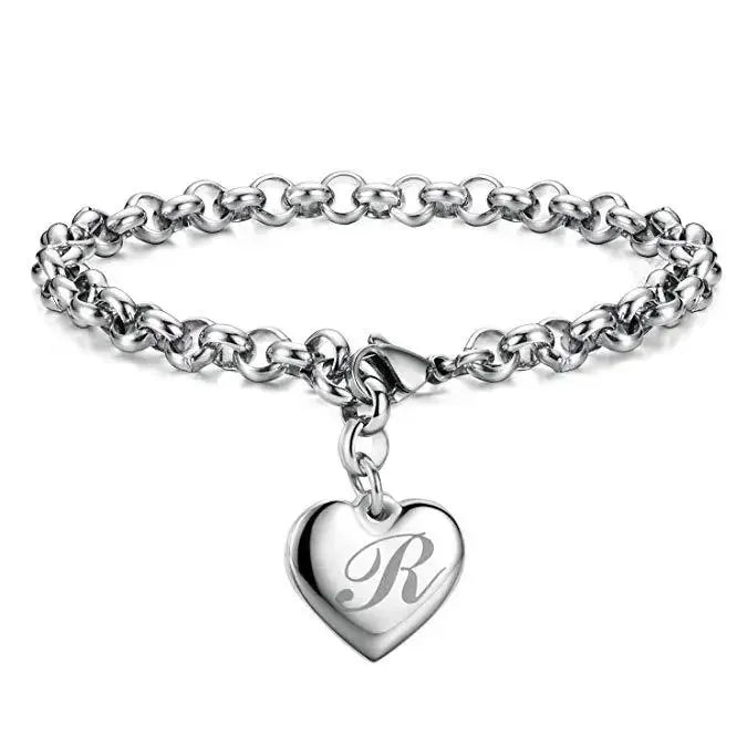 925 Sterling silver Fine 26 Letter women men chain Bracelet Charm Heart Cute wedding Personality Jewelry lady gift party 20cm Vera Lux