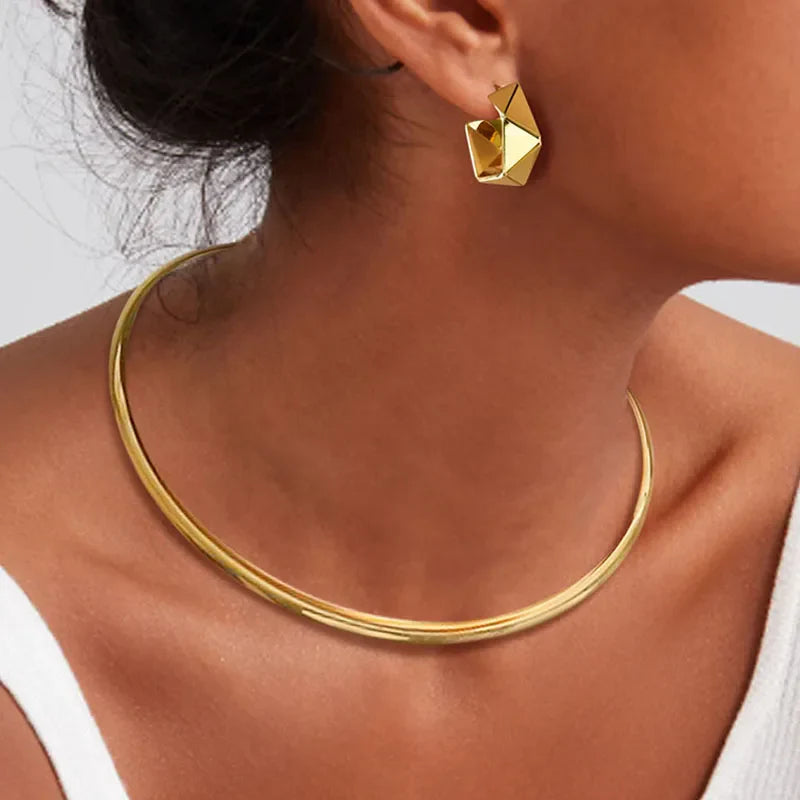 Stainles Steel Chocker Collar Necklace For Women, Open Neck Cuff Torques , Minimalist Necklace Birthday Party Gift Vera Lux