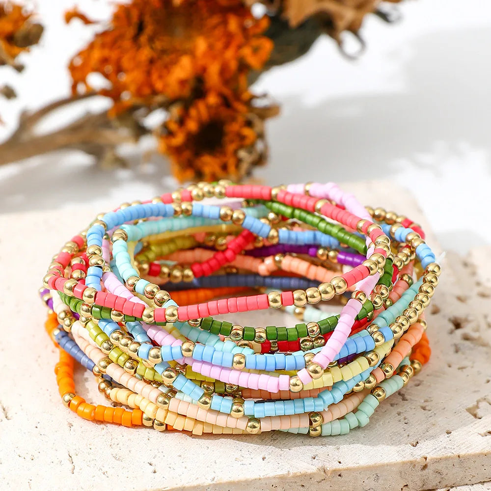 Bohemian Style Beaded Bracelet Set For Women Colorful Beads Stretchy Strand Chain Bangle Girls Summer Beach Vacation Jewelry Vera Lux