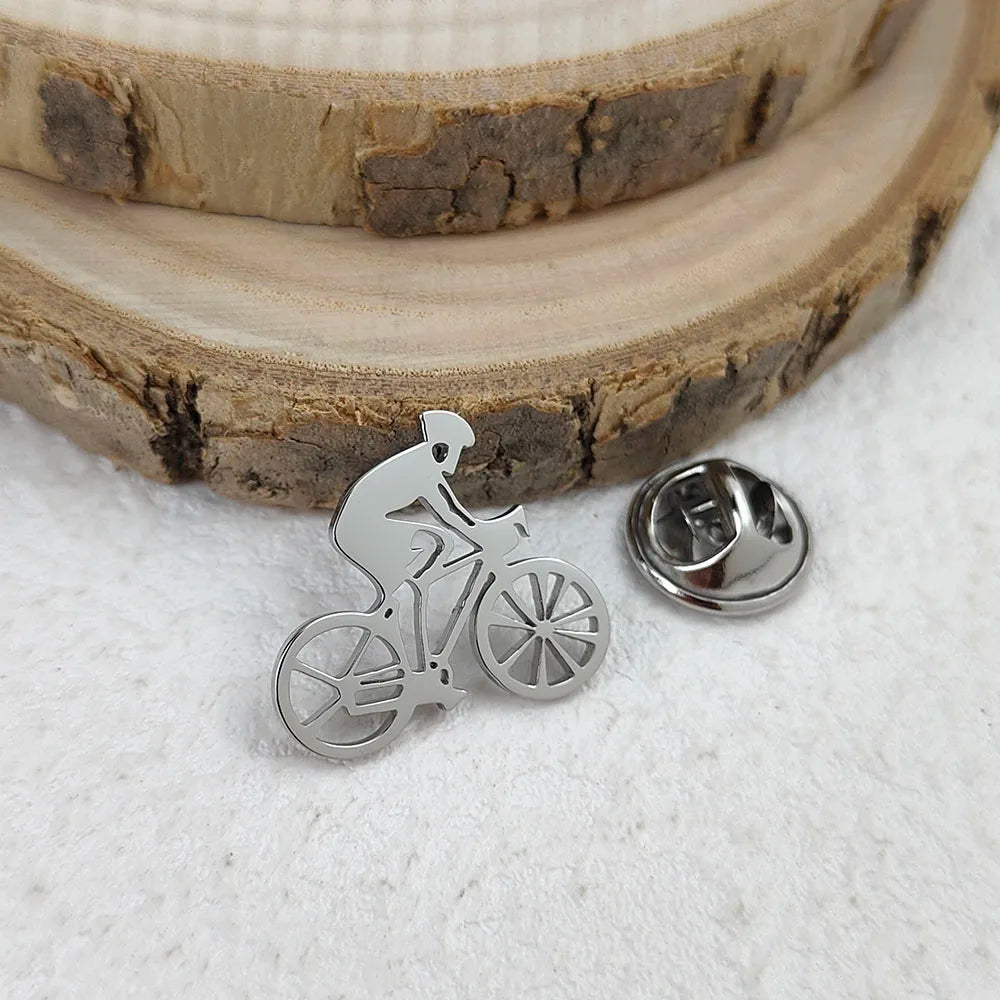 New bicycle racer men's lapel pin, 316L stainless steel gold-plated badge, black brooch for suit accessories, gift for father Vera Lux