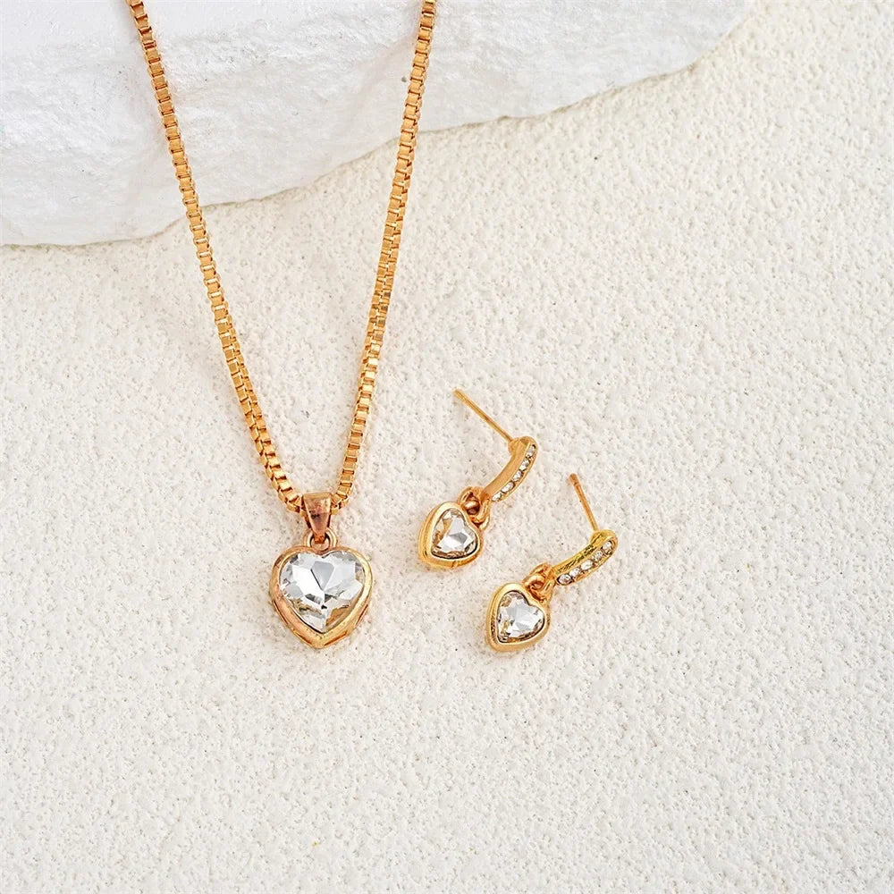 3 Pcs Heart Pendant Jewelry Set Of Earring Pendant Necklace For Women Exquisite Fashion Rhinestone Double Heart Jewelry Set Gift Vera Lux