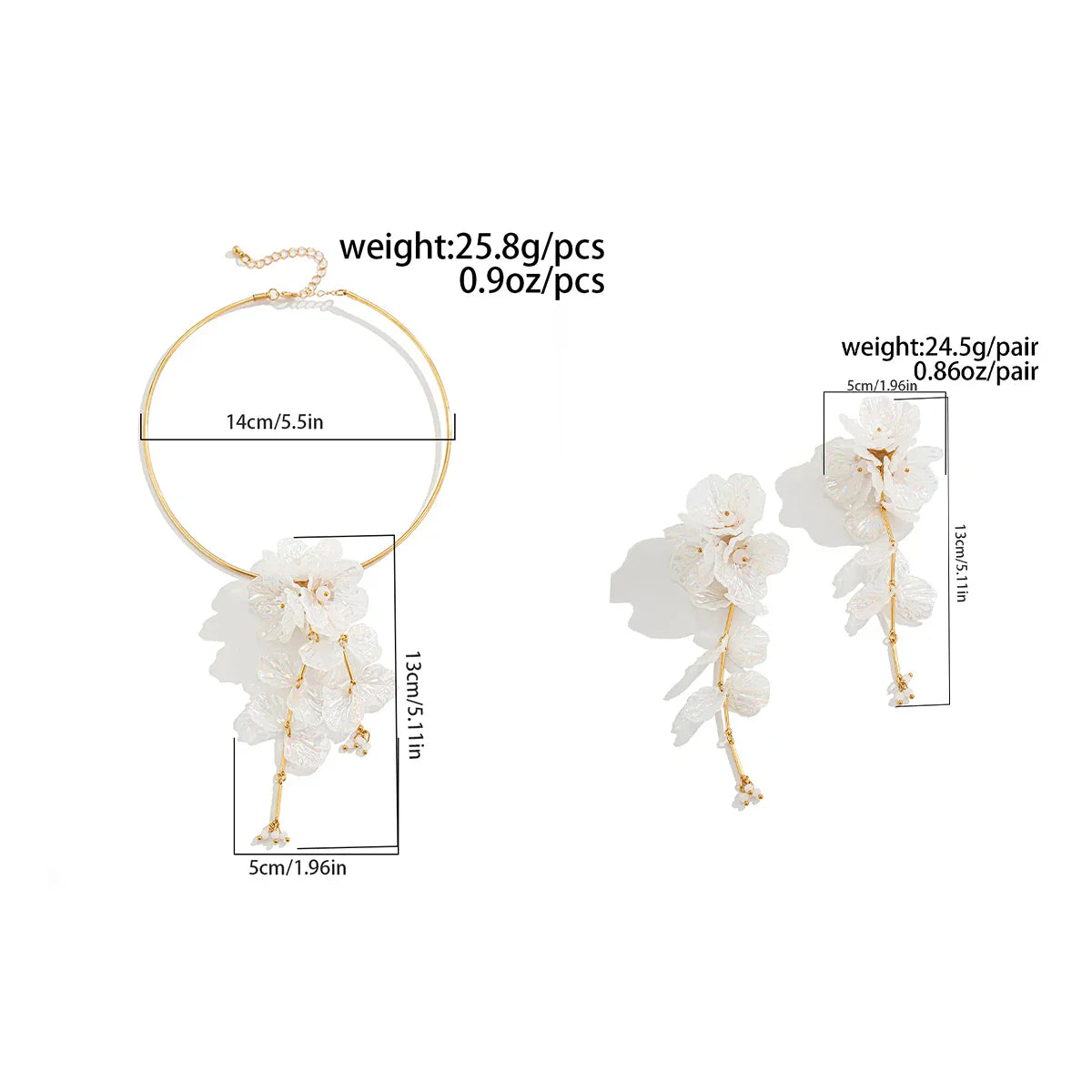 Ingemark Creative Punk Torques Chain Necklace Women Wed Bridal Elegant White Flower Hanging Drop Earrings Wed Bridal Jewelry Set Vera Lux