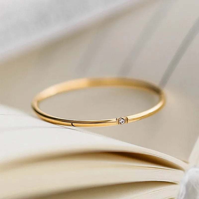 1mm Thin Stainless Steel CZ Inlay Stackable Ring Wedding Band for Women Girl Size 3-10 Vera Lux