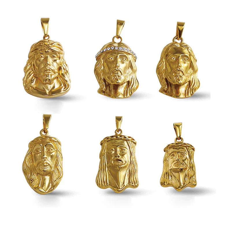 18K Gold Plated Stainless Steel Jesus Pendant - Classic Hip Hop Style, Ideal Men's Gift for Daily Wear Vera Lux