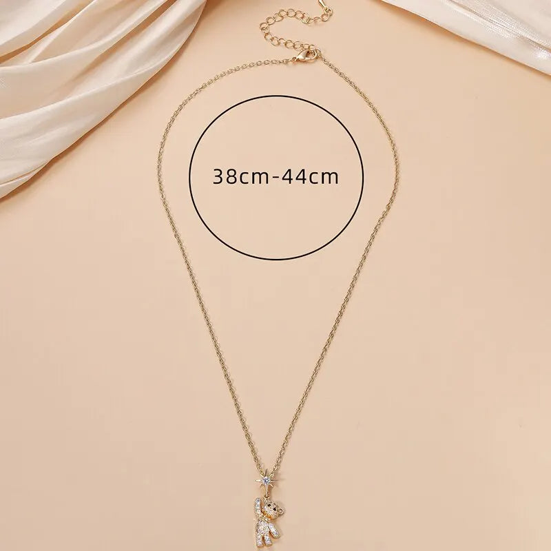 Obega Lovely Bear Necklaces for Women Cubic Zircon Inlaid Gold Color Neck Chain Female Necklaces Cute Jewelry Pendant Vera Lux