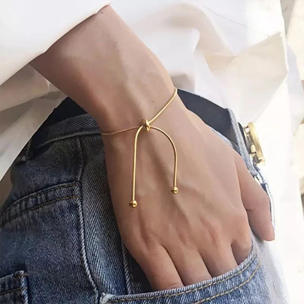 Korean Adjustable Stainless Steel Bracelet for Women Girl Men High Quality Design Gold Color Snake Chain Jewelry Wholesale Vera Lux