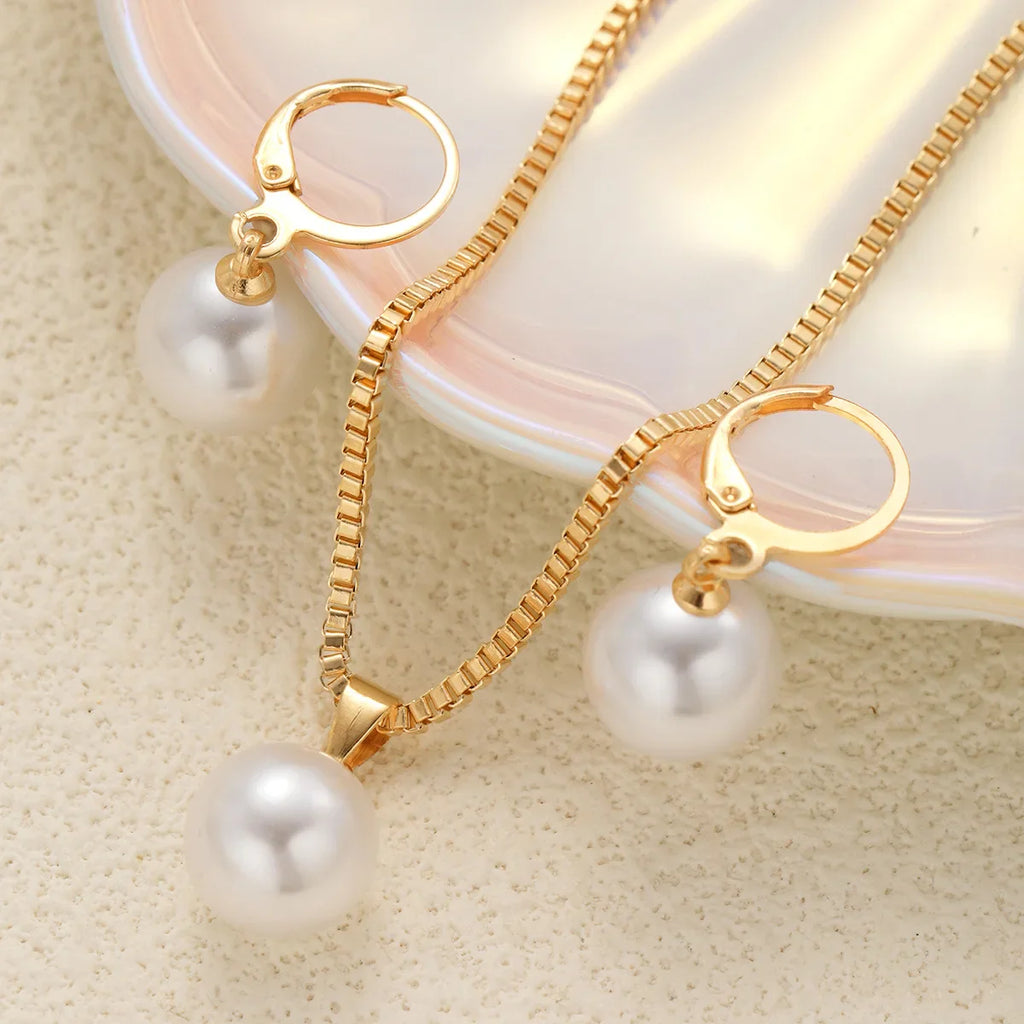 Fashion Pearl Jewelry Set For Women Dangle Earrings Pendant Necklace Simple Dainty Daily Wear Outfit  Party Accessories Vera Lux