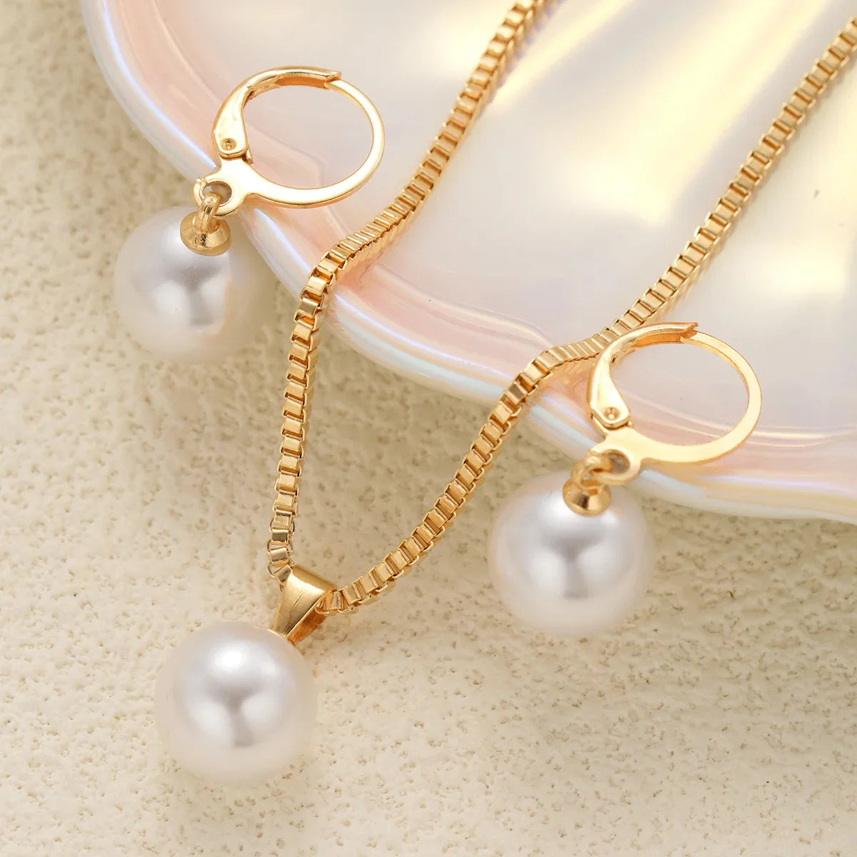 Fashion Pearl Jewelry Set For Women Dangle Earrings Pendant Necklace Simple Dainty Daily Wear Outfit  Party Accessories Vera Lux