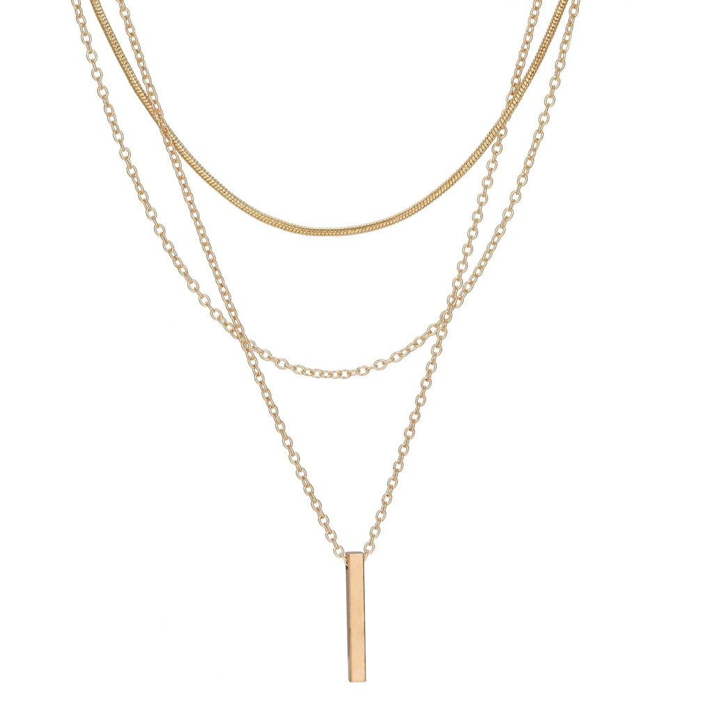 Fashion Layered Metal Bar Pendant Necklace for Women Daily Wear Gold Color Reactangle Clavicle Chain Collarbone Necklace Jewelry Vera Lux