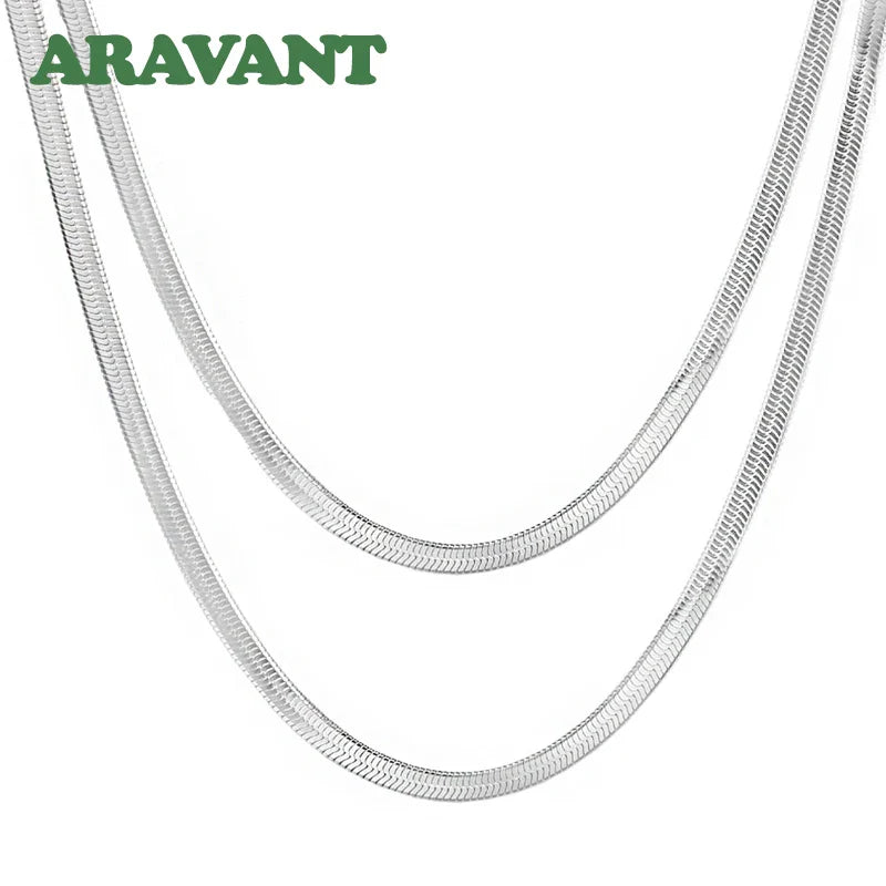Aravant 925 Silver 4MM Snake Bone Necklace Chain For Women Men Fashion Jewelry Vera Lux