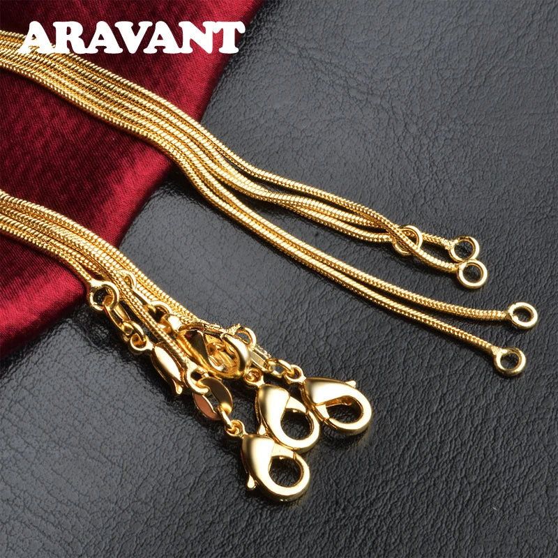 Aravant 925 Sterling Silver 18K Gold 1MM 45-75CM Snake Chain Necklace For Women Fashion Party Wedding Jewelry Vera Lux