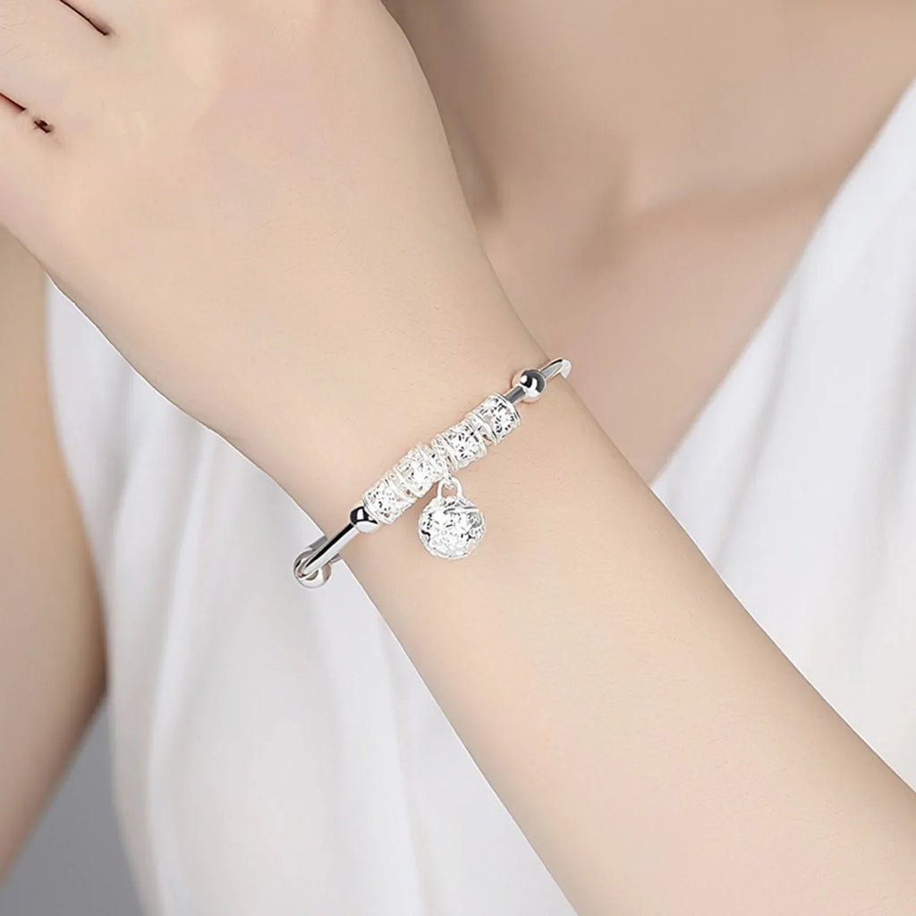 Fine Silver Color Hollow Bells Ball Bangles Adjustable Bracelets for Women Fashion Holiday Gifts Party Wedding Jewelry Vera Lux