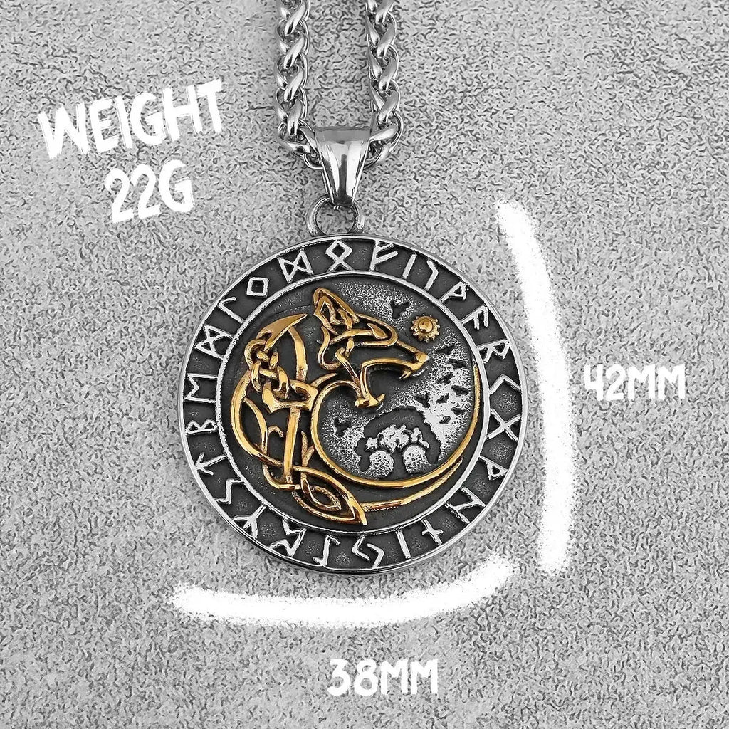 Norse Mythology Viking Wolf Necklaces Men Stainless Steel Viking Runes Vegvisir Amulet Pendant Scandinavian Vintage Male Jewelry Femstylo