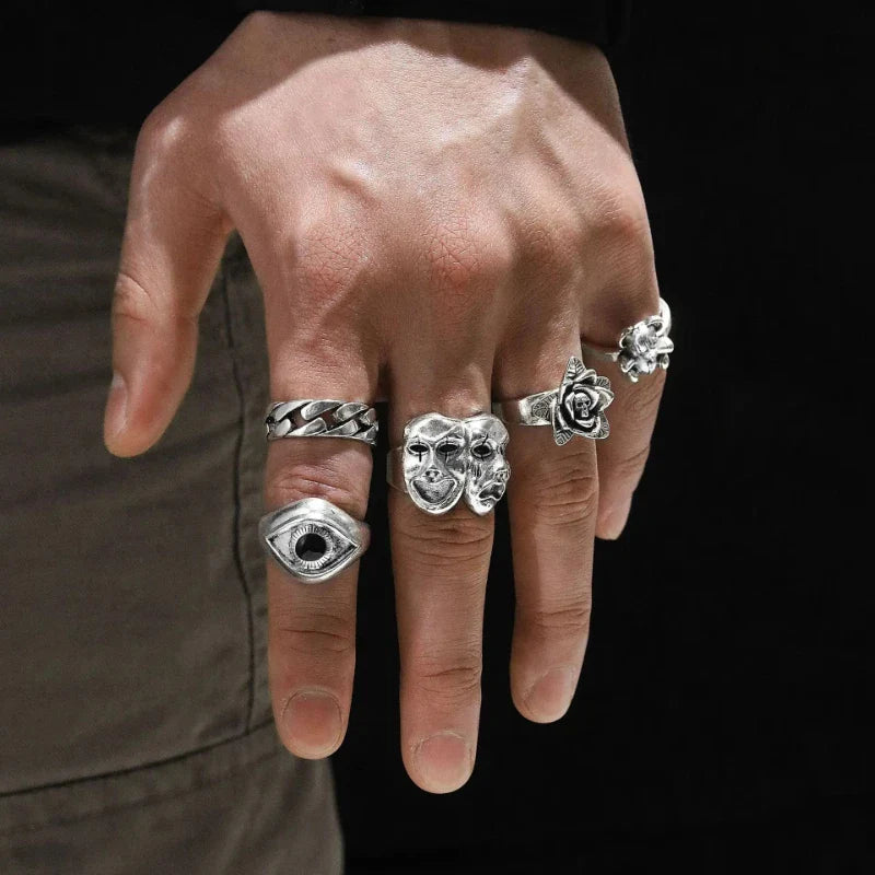 24Pcs Ring Set Alloy Personality Poker Card Smiley Ring Gothic Punk Hip Hop Trend Style Wear Matching Accessories Vera Lux