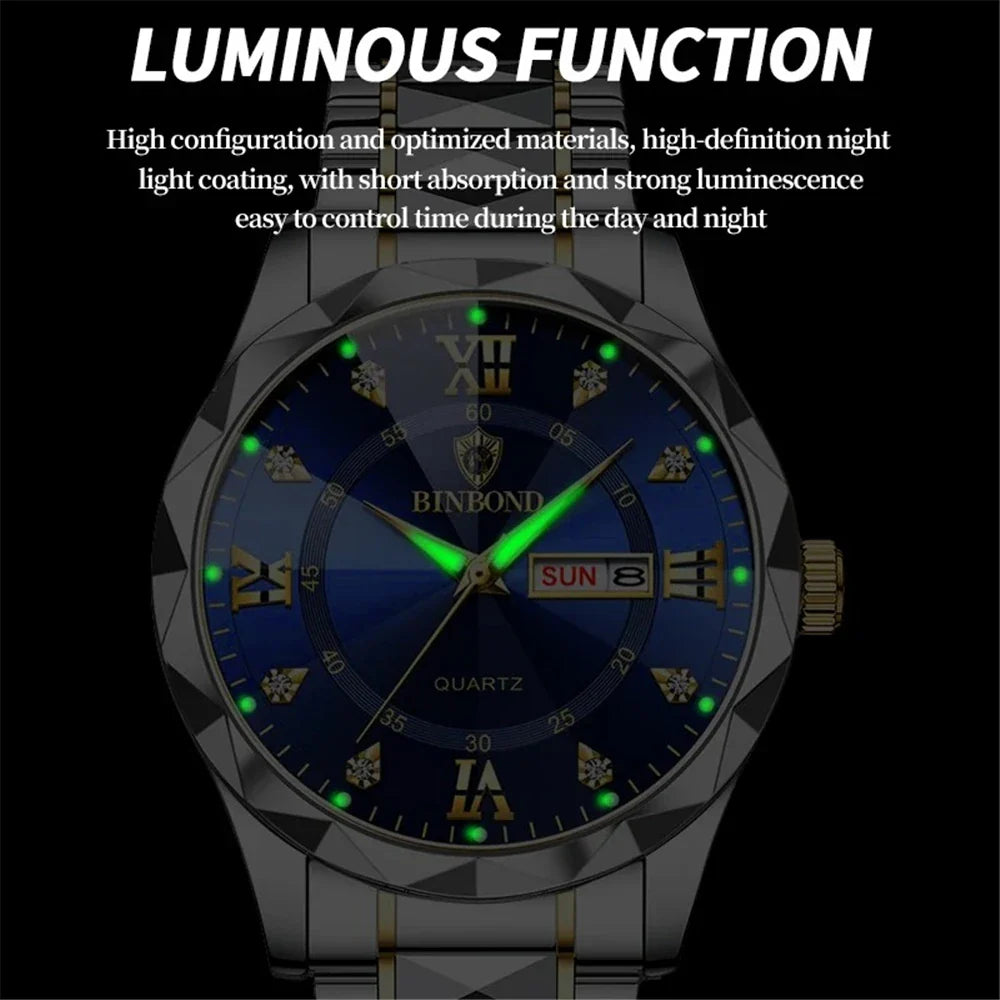 New Gold Business Leather Casual Diamond Clock Men Luxury Watch Automatic Watches Mens Fashion Quartz Wristwatches Orologi Uomo Vera Lux