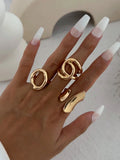 3pcs Retro Punk Exaggerated Asymmetrical Ring Set for Women Fashion Minimalist Geometric Hollow Round Unique Design Ring Jewelry Vera Lux