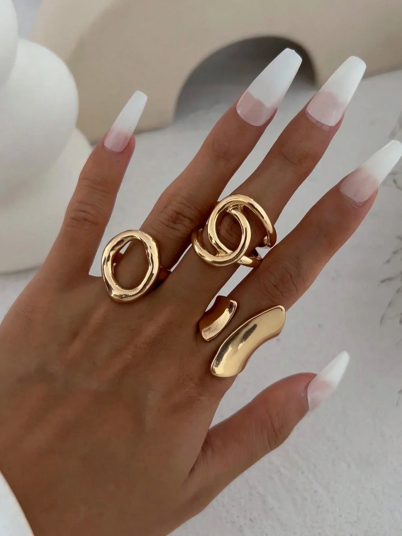 3pcs Retro Punk Exaggerated Asymmetrical Ring Set for Women Fashion Minimalist Geometric Hollow Round Unique Design Ring Jewelry Vera Lux