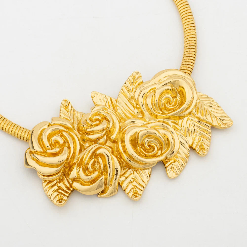 African Fashion Flower Jewelry Set for Women Luxury Gold Color India Big Hig Quality Earrring Necklace Bangle Ring Bride  Gif Vera Lux